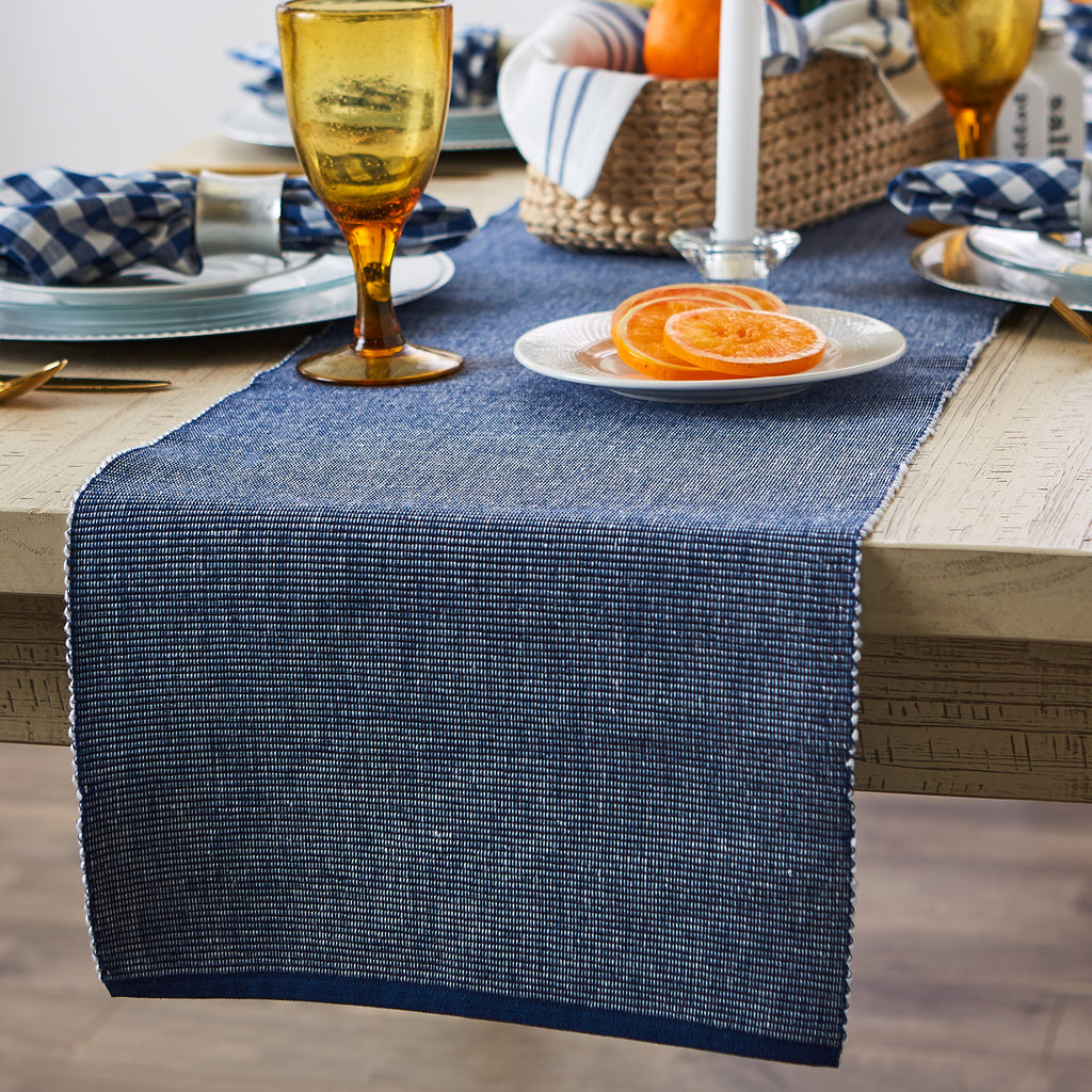 Navy & White 2-Tone Ribbed Table Runner 13x108"