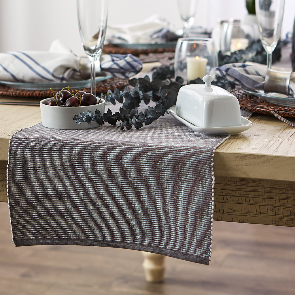 DII Gray & White 2-Tone Ribbed Table Runner