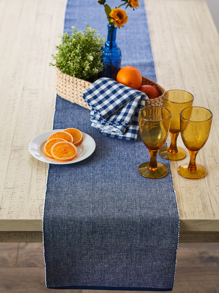 Navy & White 2-Tone Ribbed Table Runner 13x108"