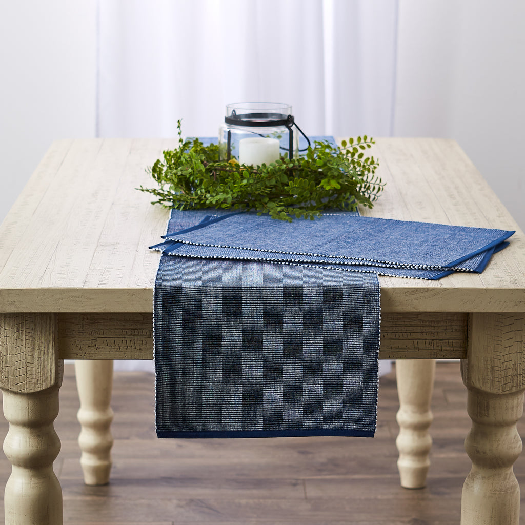 Navy & White 2-Tone Ribbed Table Runner 13x108"