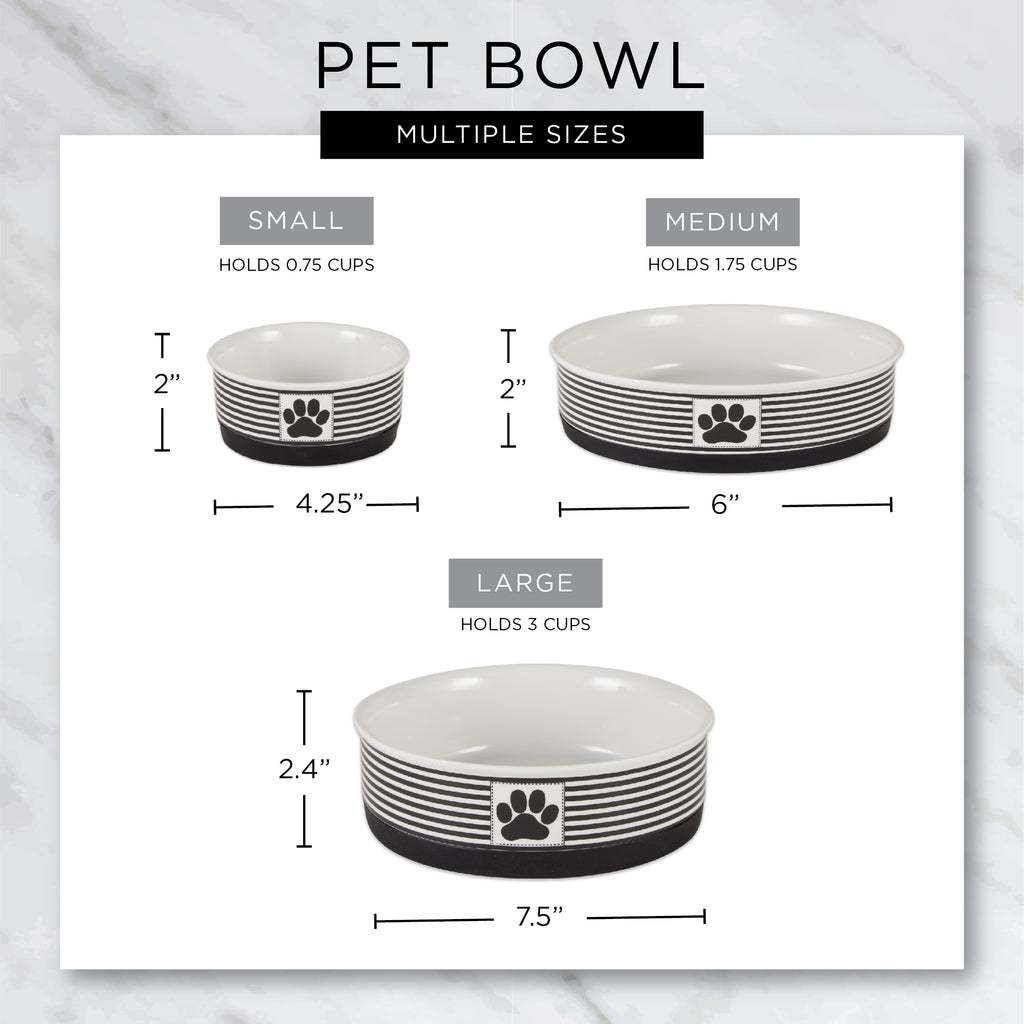 Pet Bowl Paw Patch Stripe Black Large 7.5Dx2.4H Set of 2