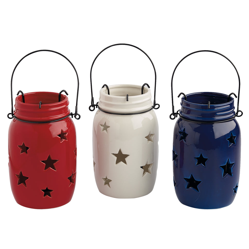 Red White And Blue Jar Candle Holders Set Of 3