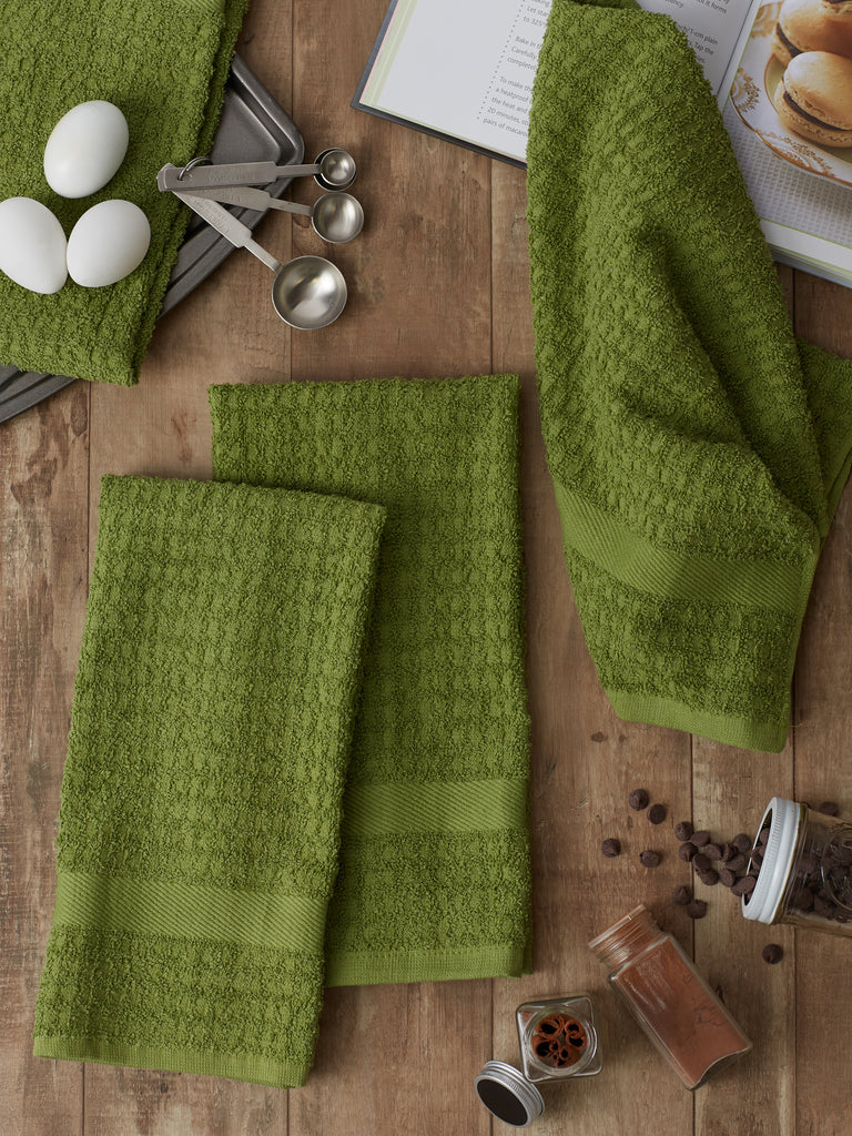 Solid Antique Green Waffle Terry Dishtowel set of 4