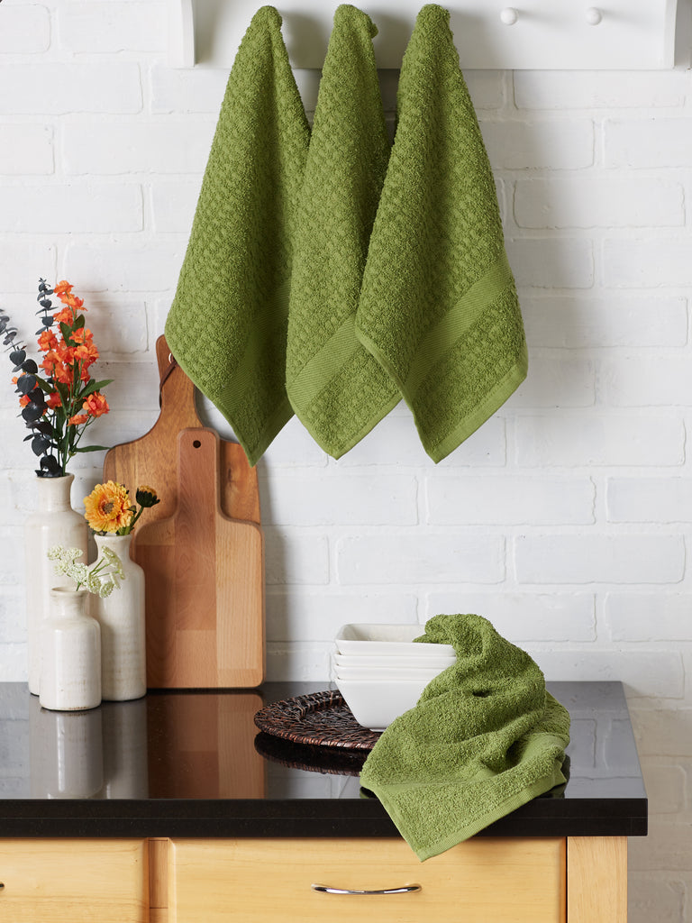 Solid Antique Green Waffle Terry Dishtowel set of 4
