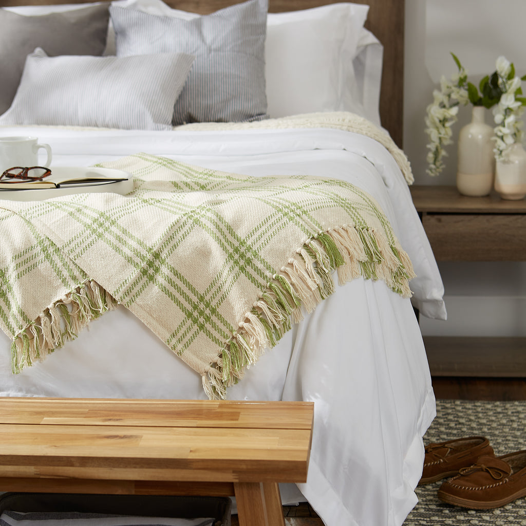 Antique Green Modern Farmhouse Plaid Throw