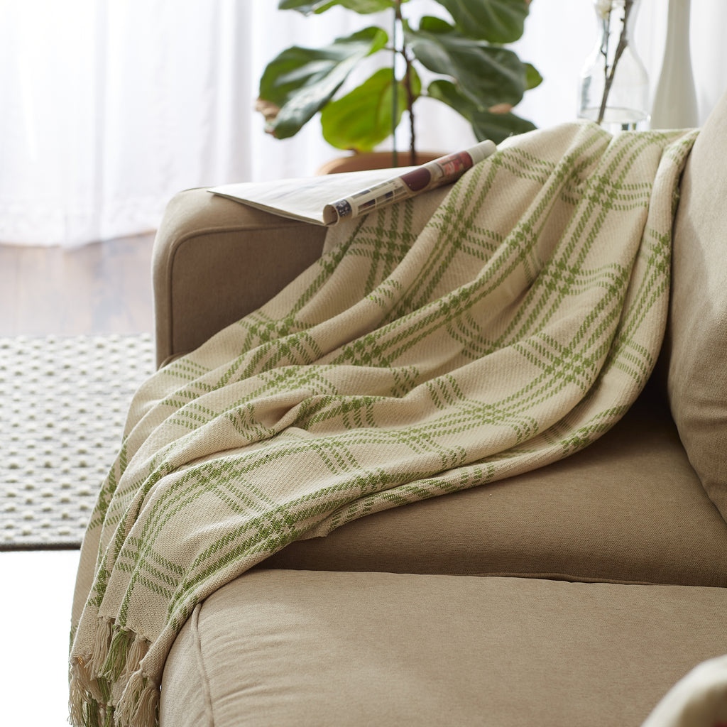 Antique Green Modern Farmhouse Plaid Throw