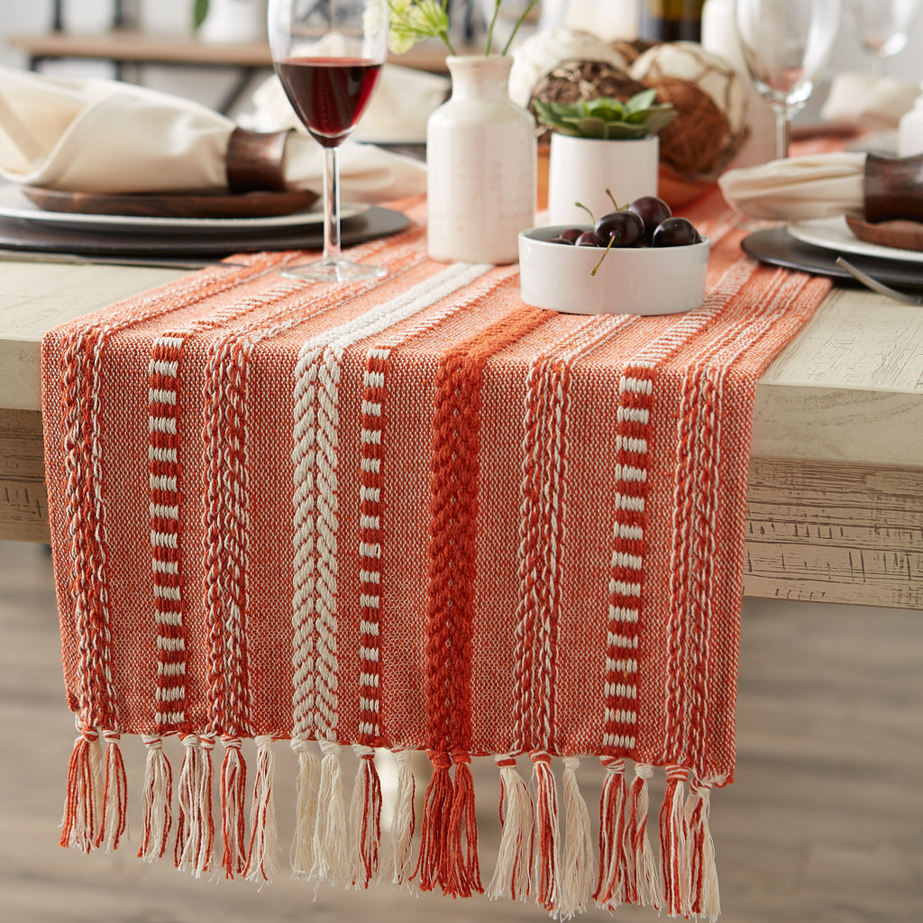 DII Vintage Red Braided Stripe Table Runner