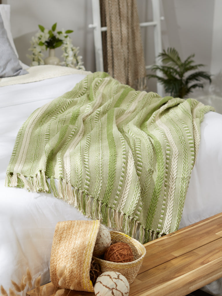 Antique Green Braided Stripe Throw