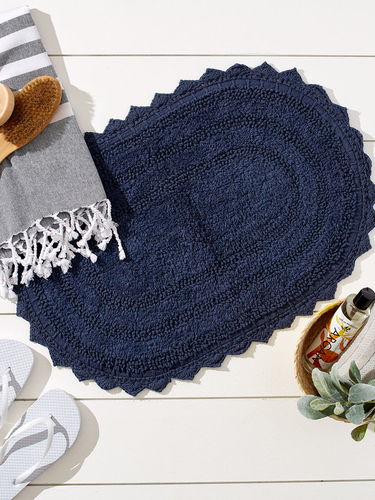 DII French Blue Large Oval Crochet Bath Mat