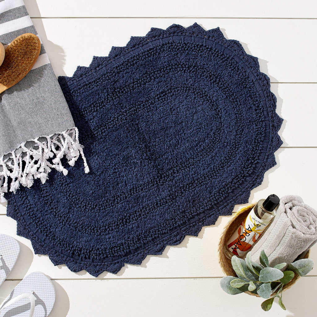 DII French Blue Small Oval Crochet Bath Mat