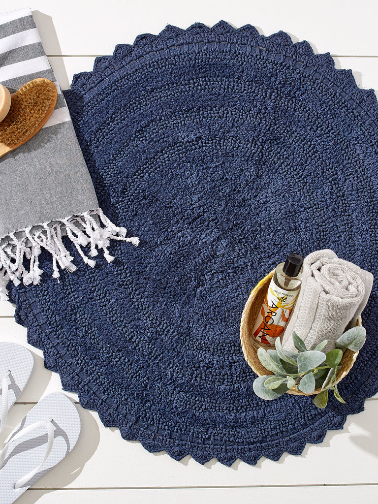 DII French Blue Round Crochet Bath Mat