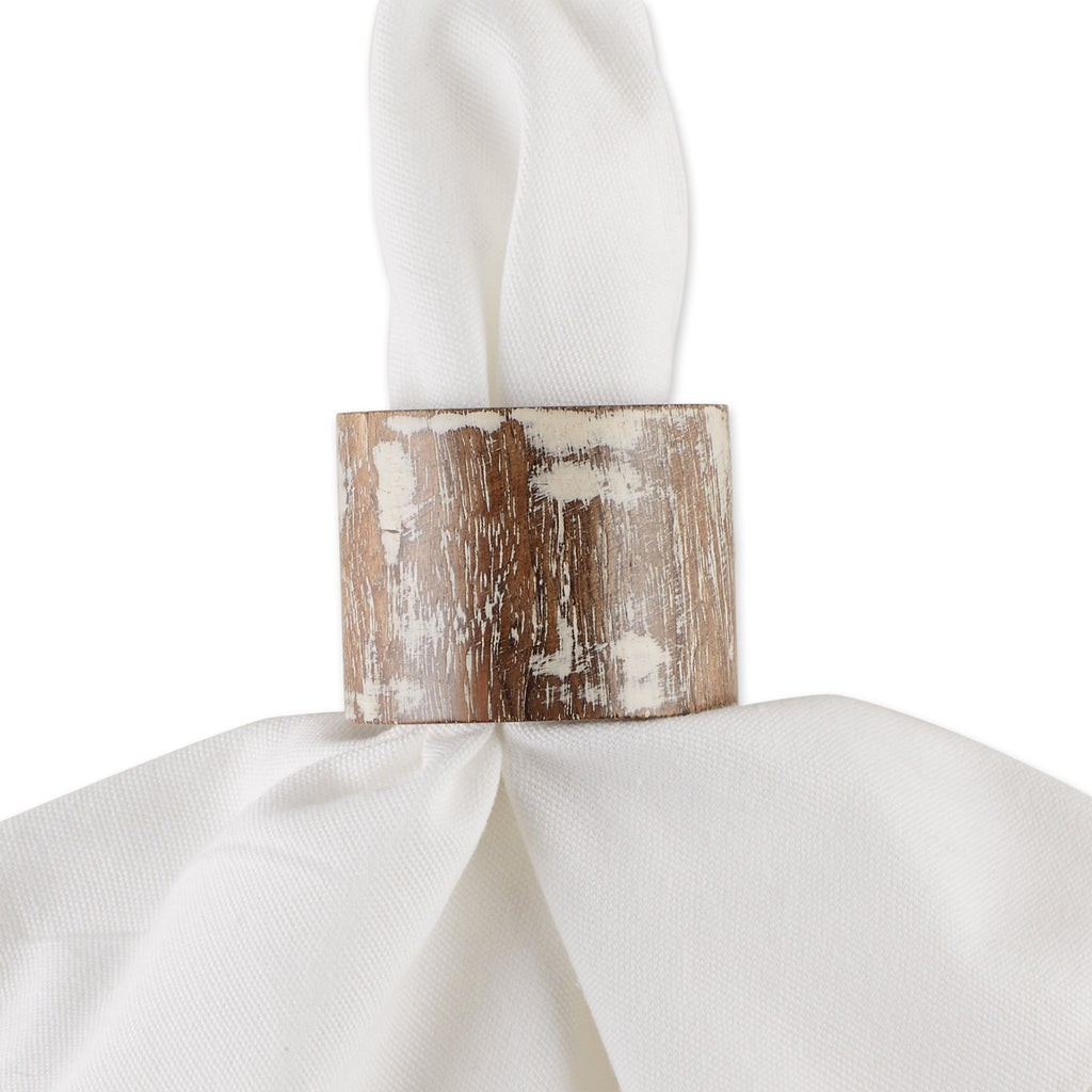 White Wash Finish Wood Band Napkin Ring set of 6