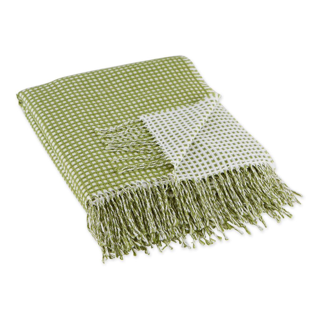 Antique Green & White Waffle Knit Throw