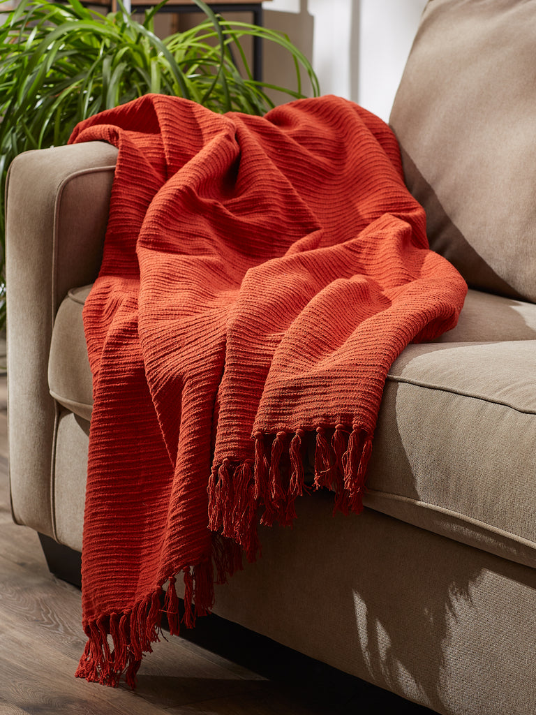 Vintage Red Solid Ribbed Throw