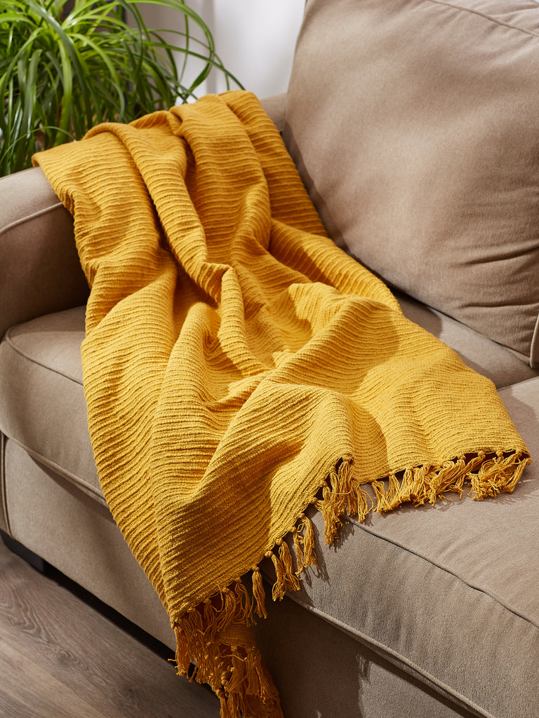 Honey Gold Solid Ribbed Throw