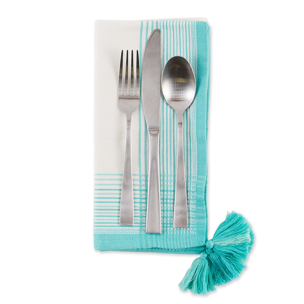Turquoise Variegated Stripe With Tassel Napkin set of 6