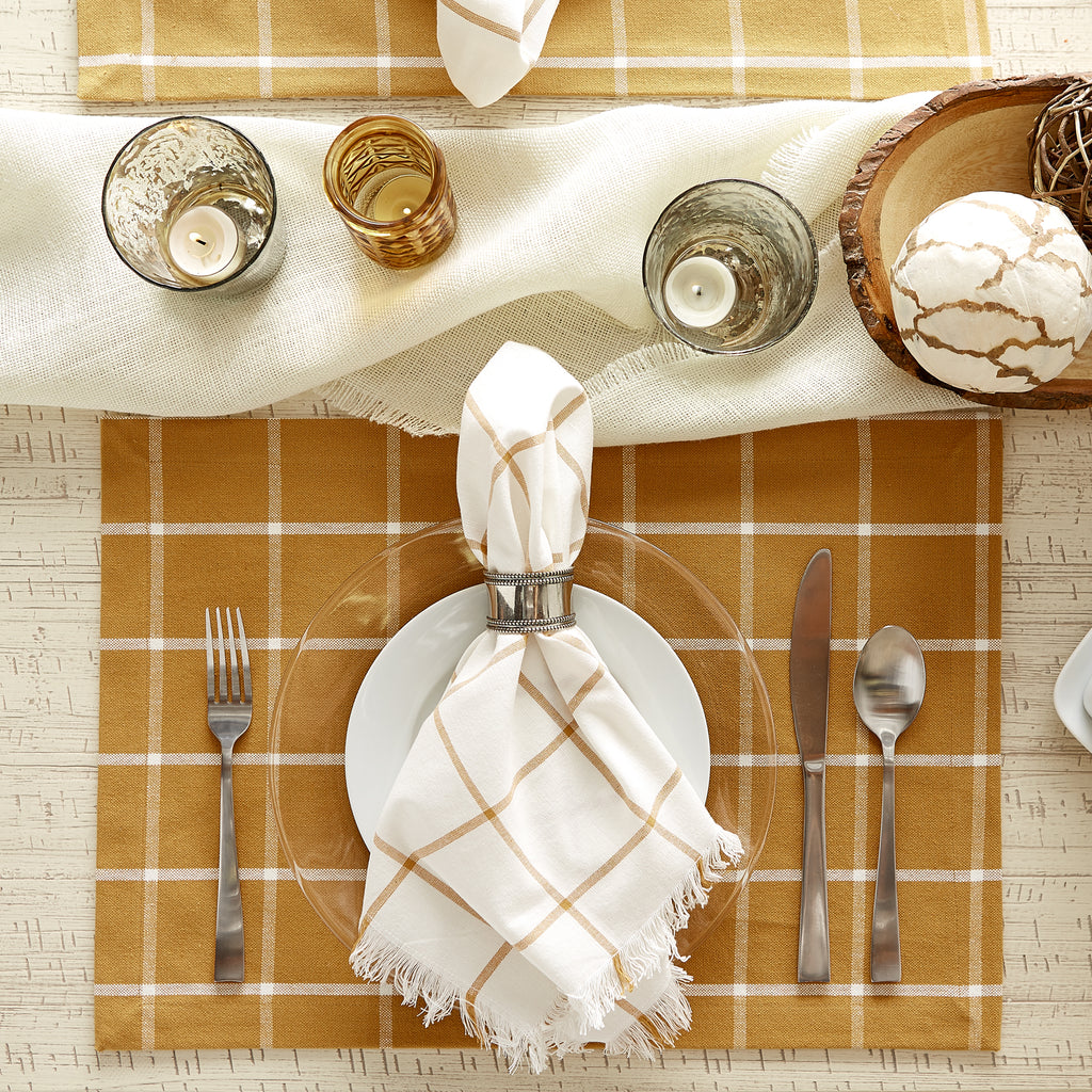 Honey Gold Check Fringed Napkin set of 6