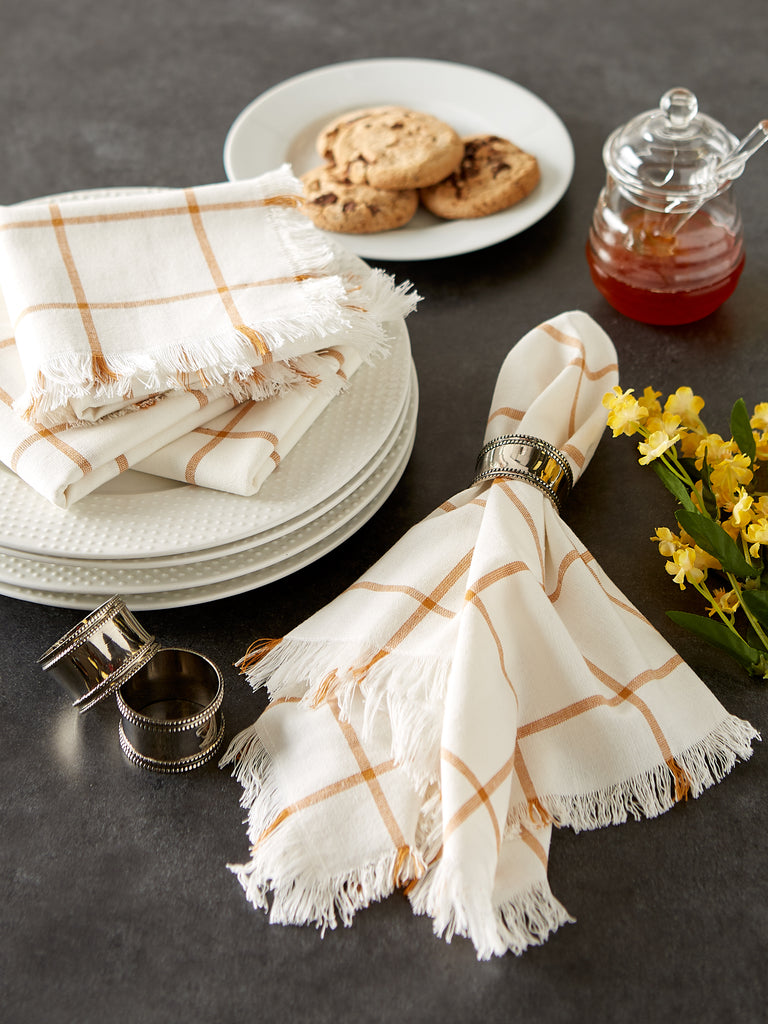 Honey Gold Check Fringed Napkin set of 6