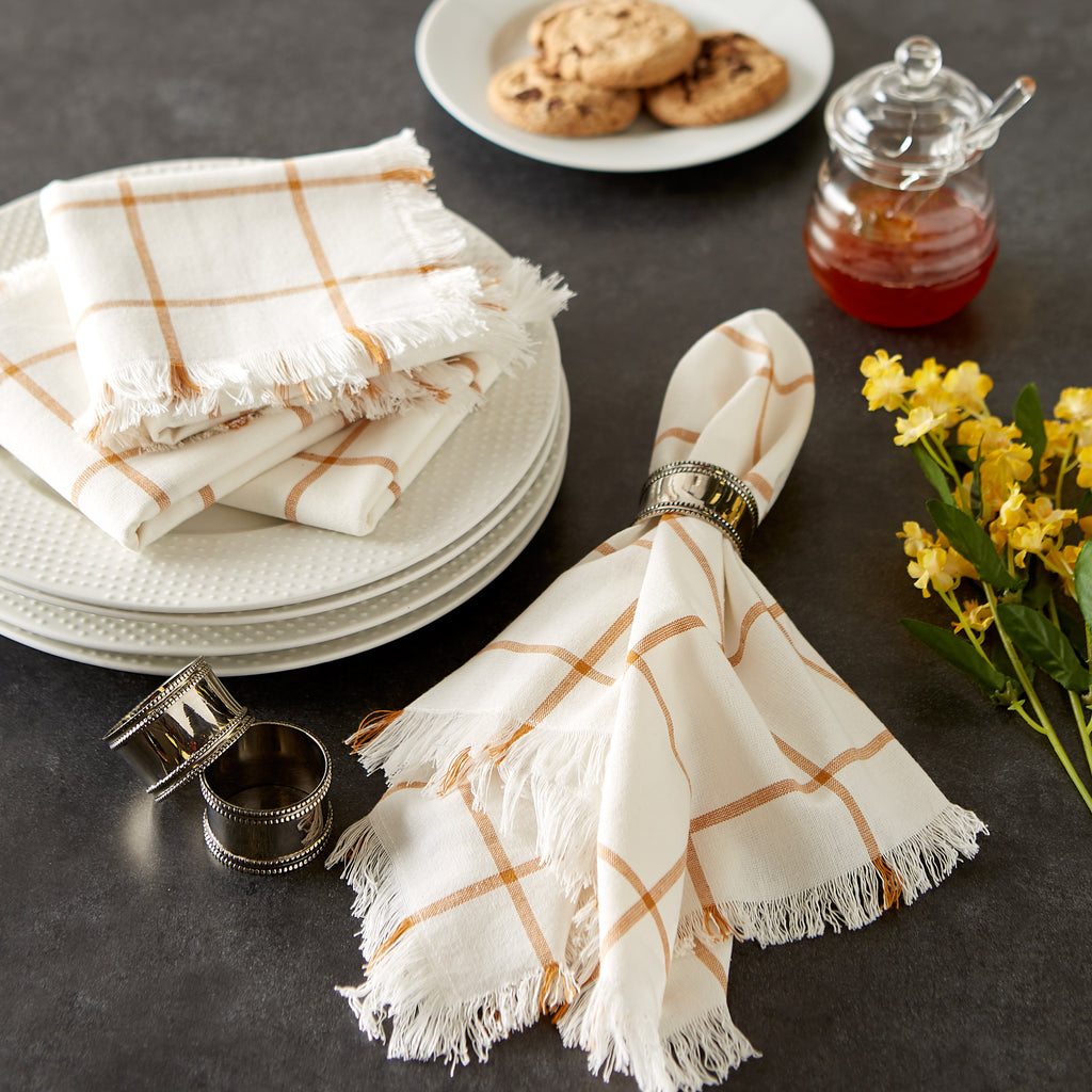 Honey Gold Check Fringed Napkin set of 6