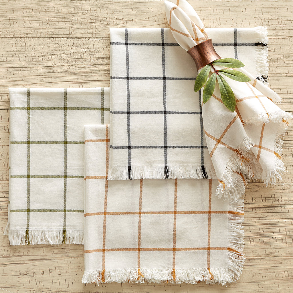 Honey Gold Check Fringed Napkin set of 6