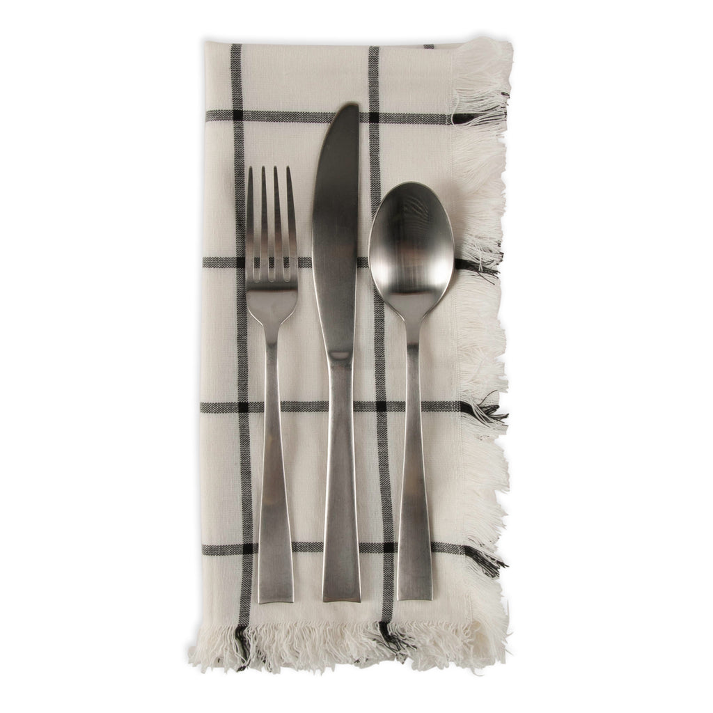 Black Check Fringed Napkin Set of 6