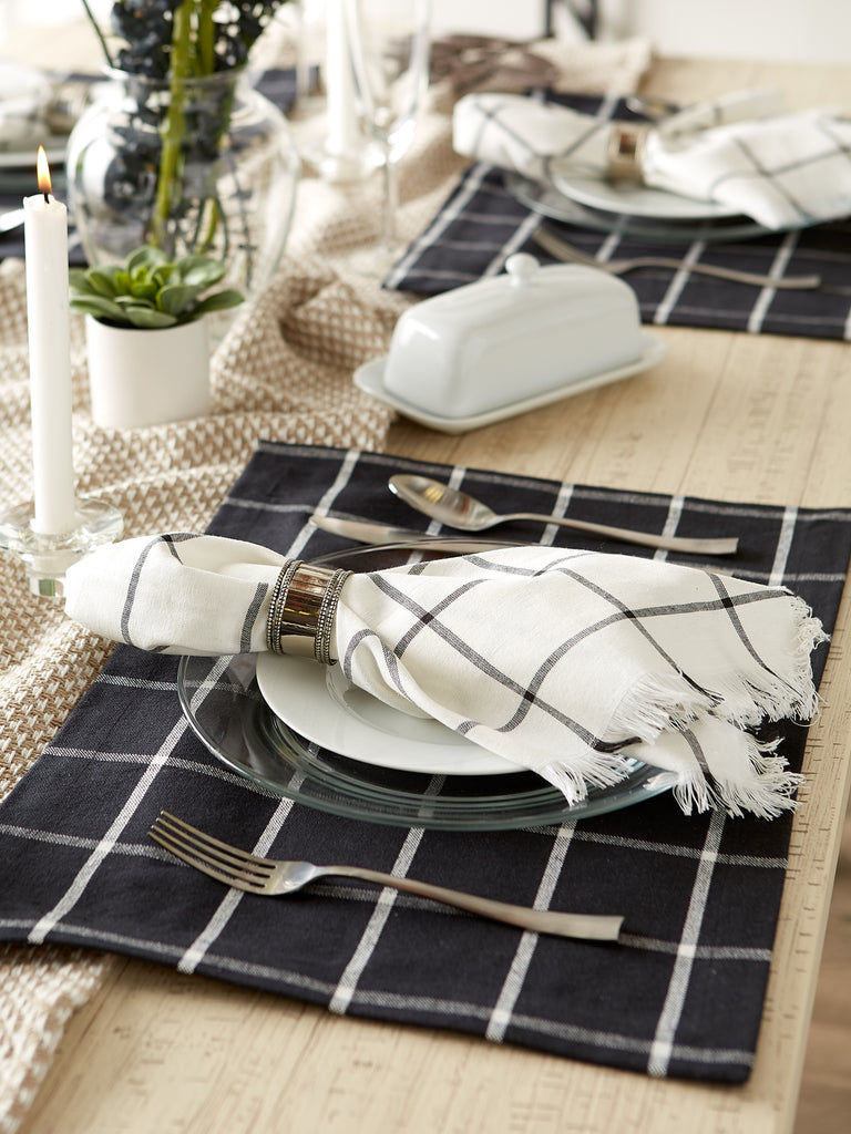 Black Check Fringed Napkin Set of 6