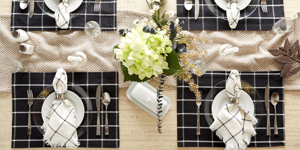 Black Check Fringed Napkin Set of 6