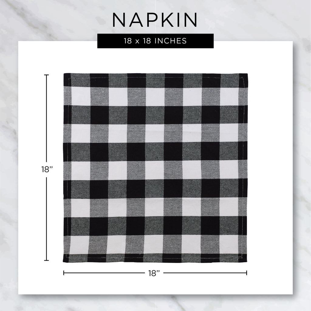 Black Check Fringed Napkin Set of 6