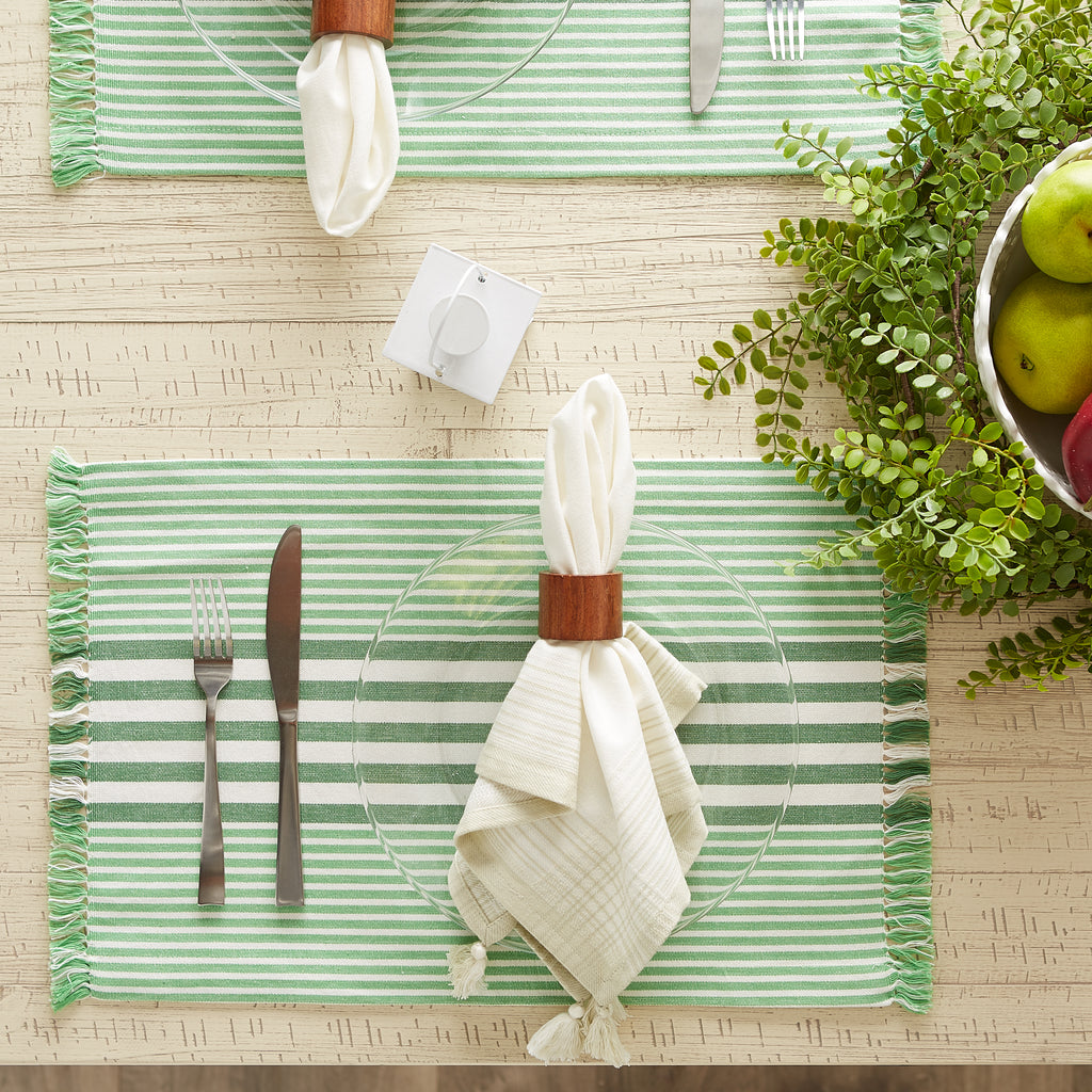 Grass Green Stripes With Fringe Placemat set of 6