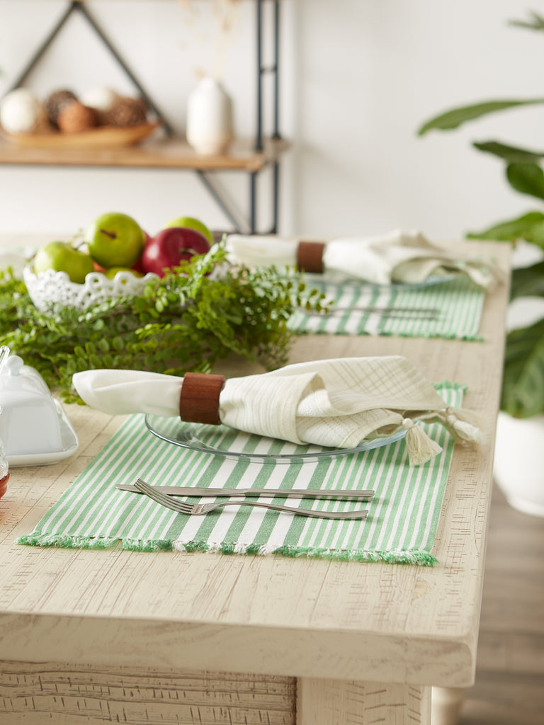 Grass Green Stripes With Fringe Placemat set of 6