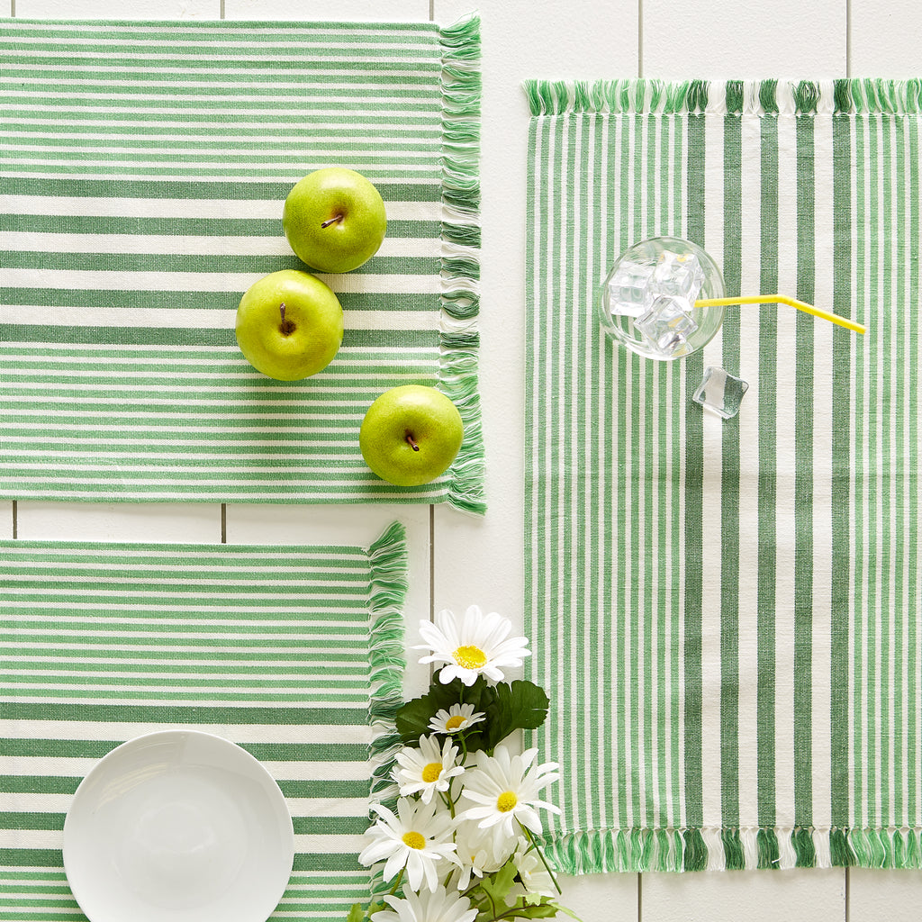 Grass Green Stripes With Fringe Placemat set of 6