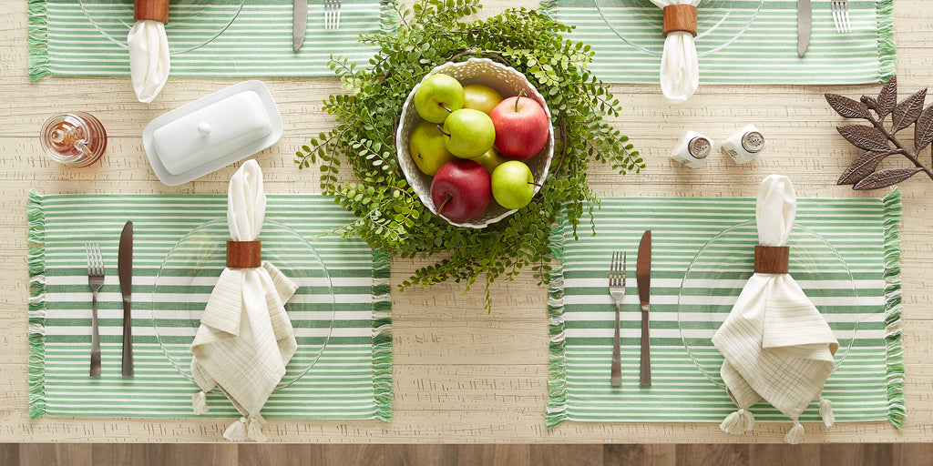 Grass Green Stripes With Fringe Placemat set of 6