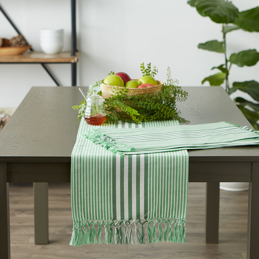 Grass Green Stripes With Fringe Placemat set of 6