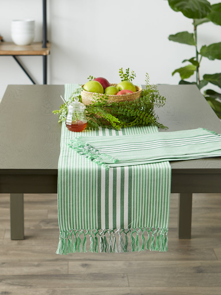Grass Green Stripes With Fringe Placemat set of 6