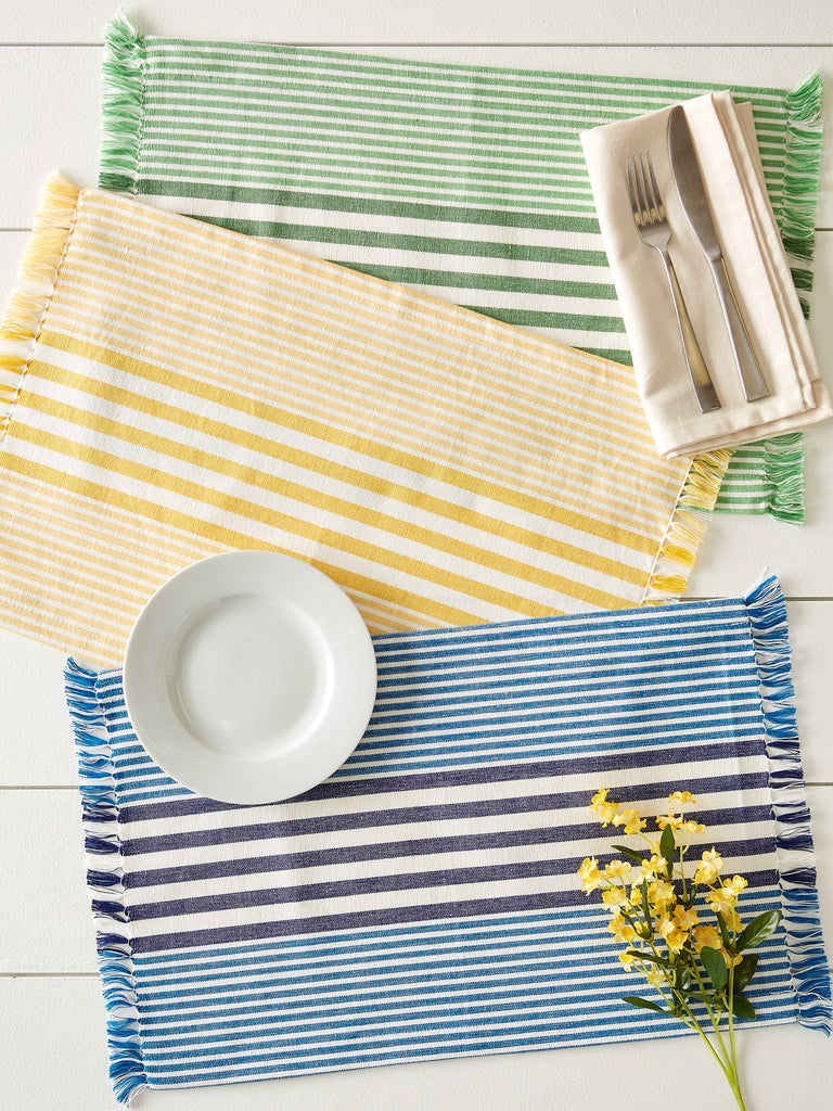 Grass Green Stripes With Fringe Placemat set of 6