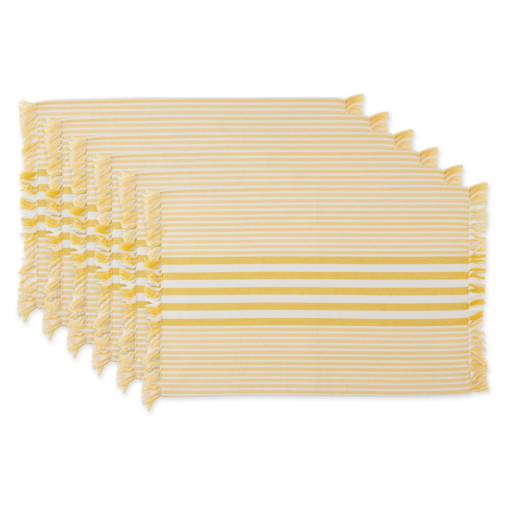 Deep Yellow Stripes With Fringe Placemat Set of 6