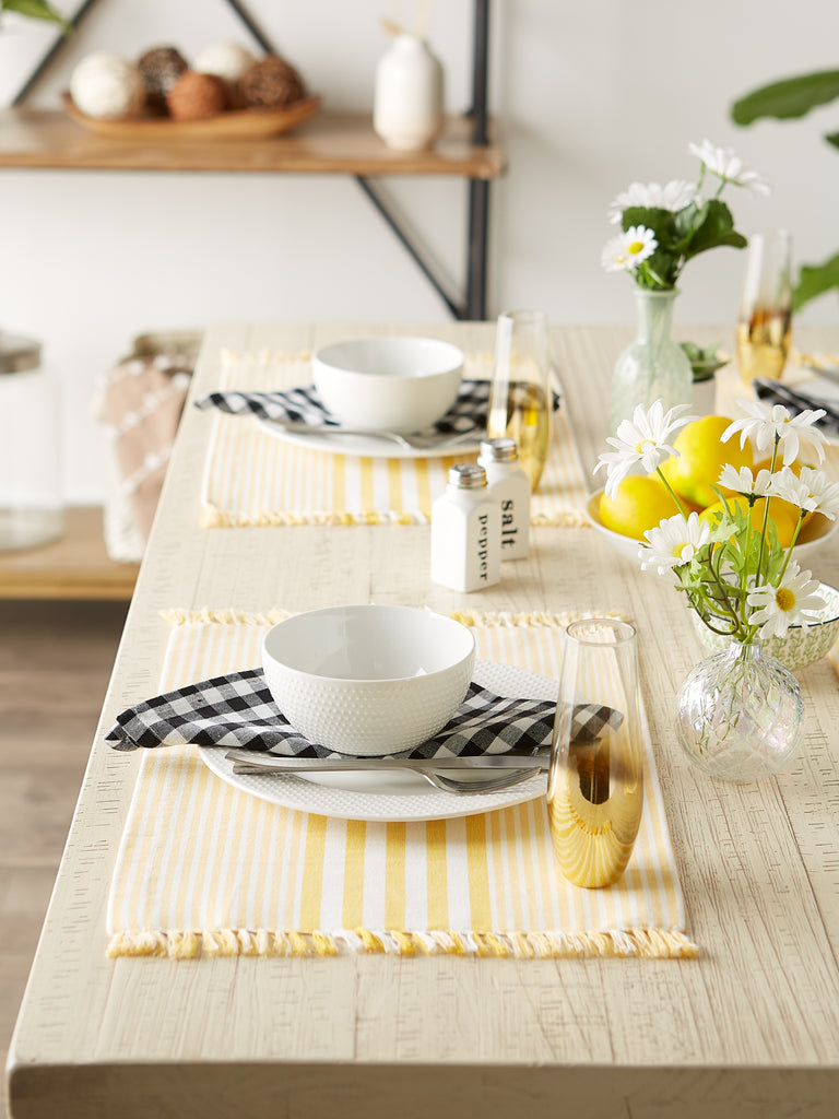 Deep Yellow Stripes With Fringe Placemat Set of 6