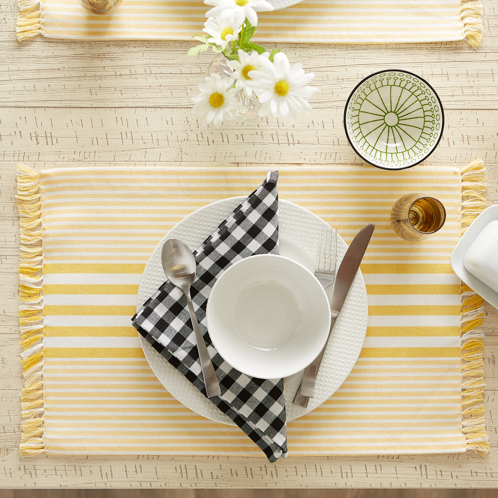 Deep Yellow Stripes With Fringe Placemat Set of 6