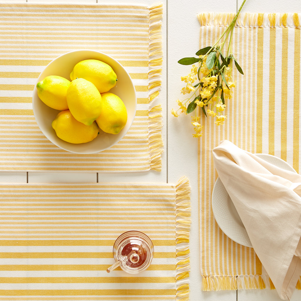 Deep Yellow Stripes With Fringe Placemat Set of 6