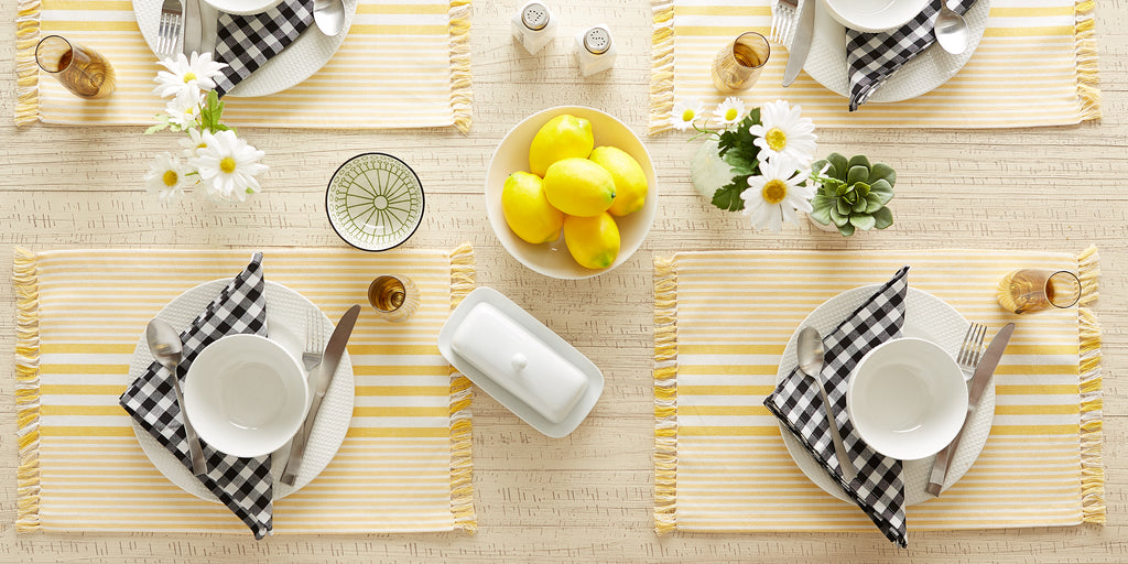 Deep Yellow Stripes With Fringe Placemat Set of 6