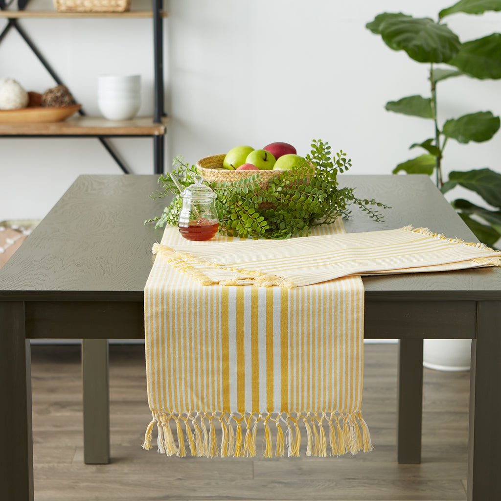 Deep Yellow Stripes With Fringe Placemat Set of 6