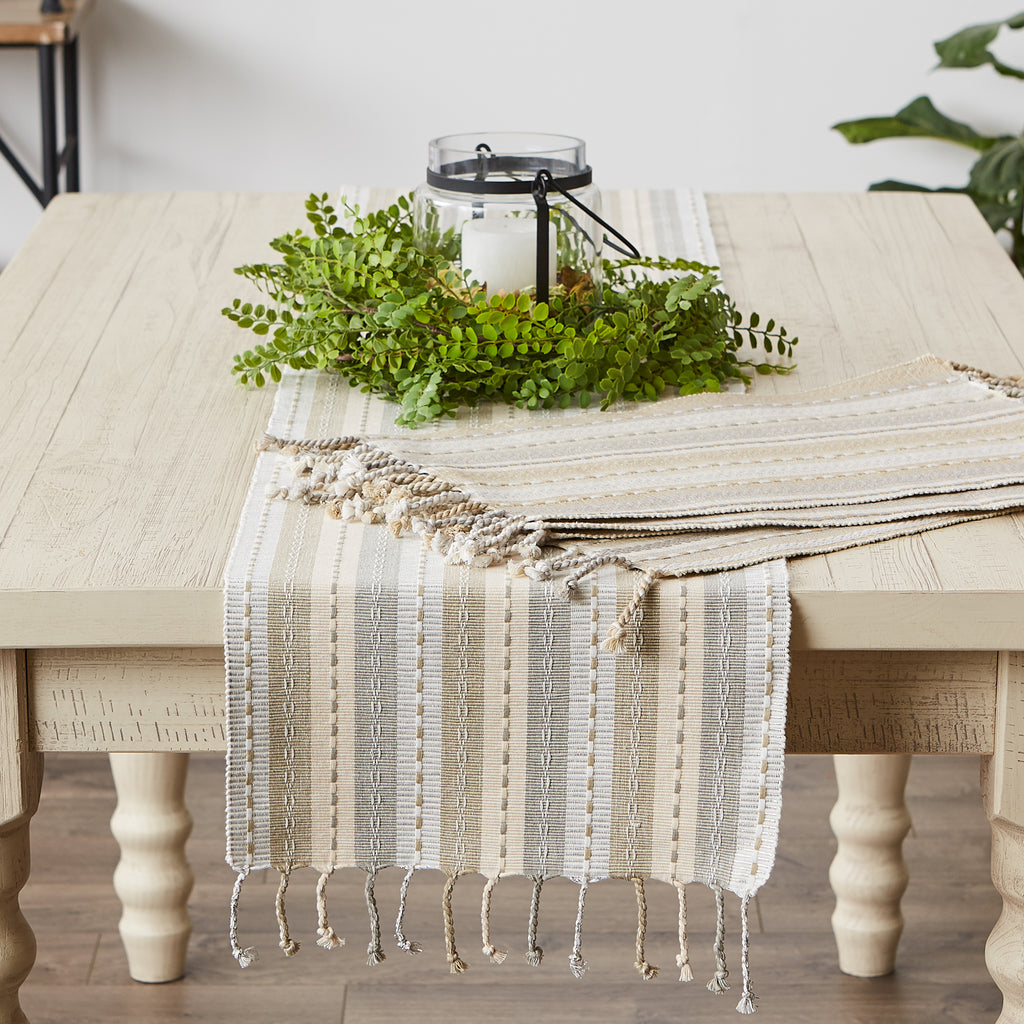 Natural Tonal Stripe With Fringe Placemat set of 6