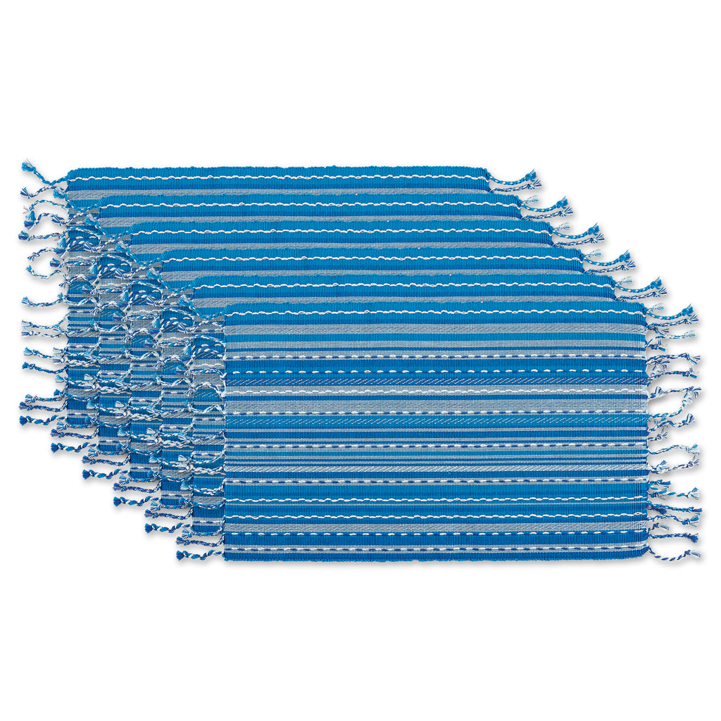 Blue Tonal Stripe With Fringe Placemat Set of 6
