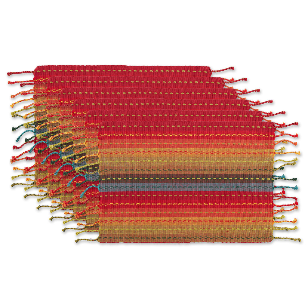 Spice Tonal Stripe With Fringe Placemat set of 6