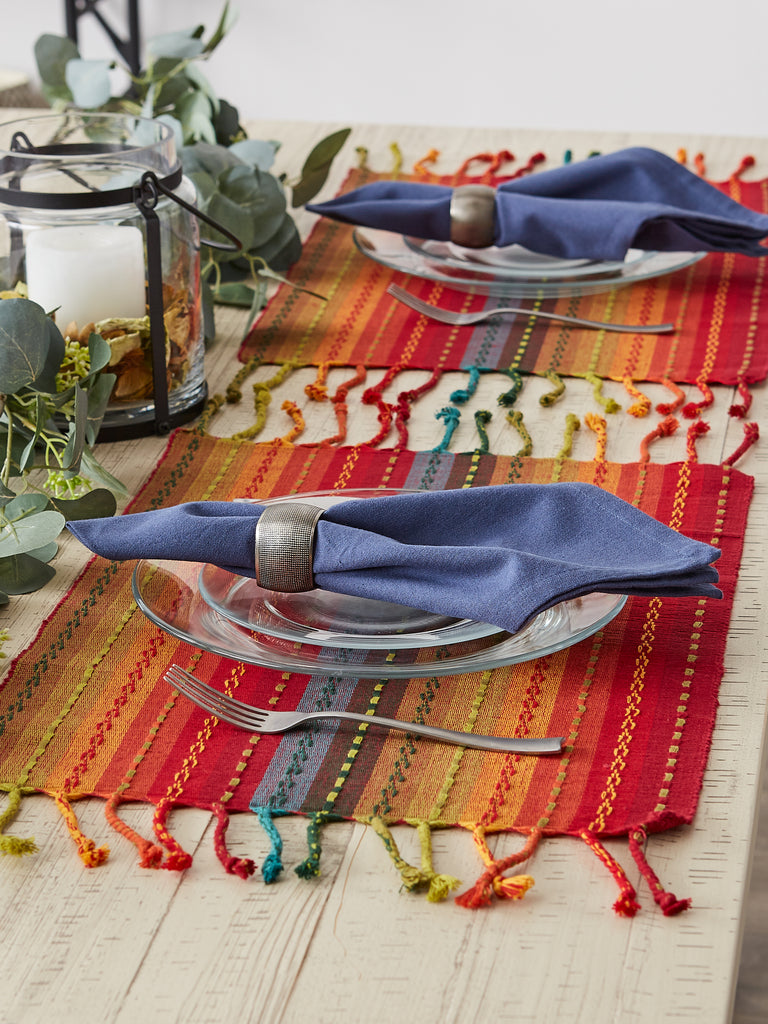 Spice Tonal Stripe With Fringe Placemat set of 6