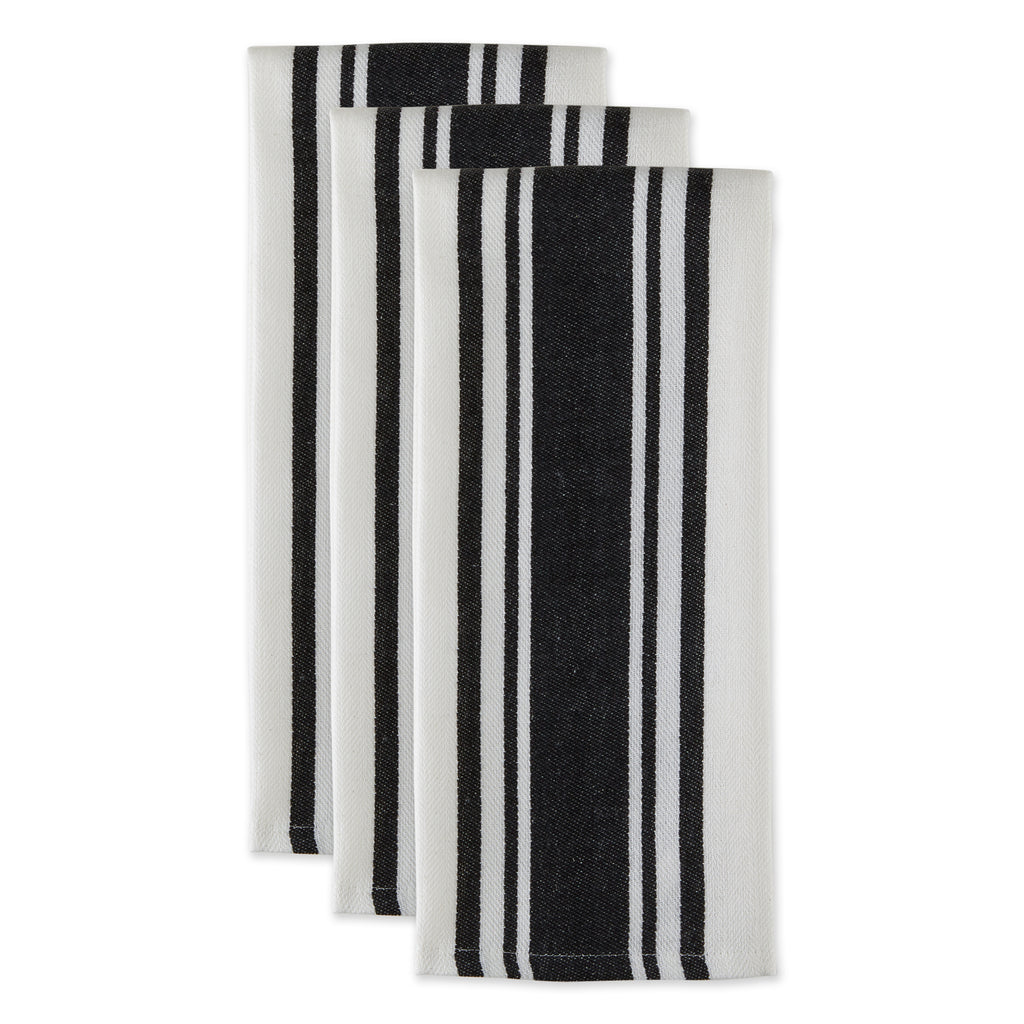 Black Chef Stripe Dishtowel  Set of 3