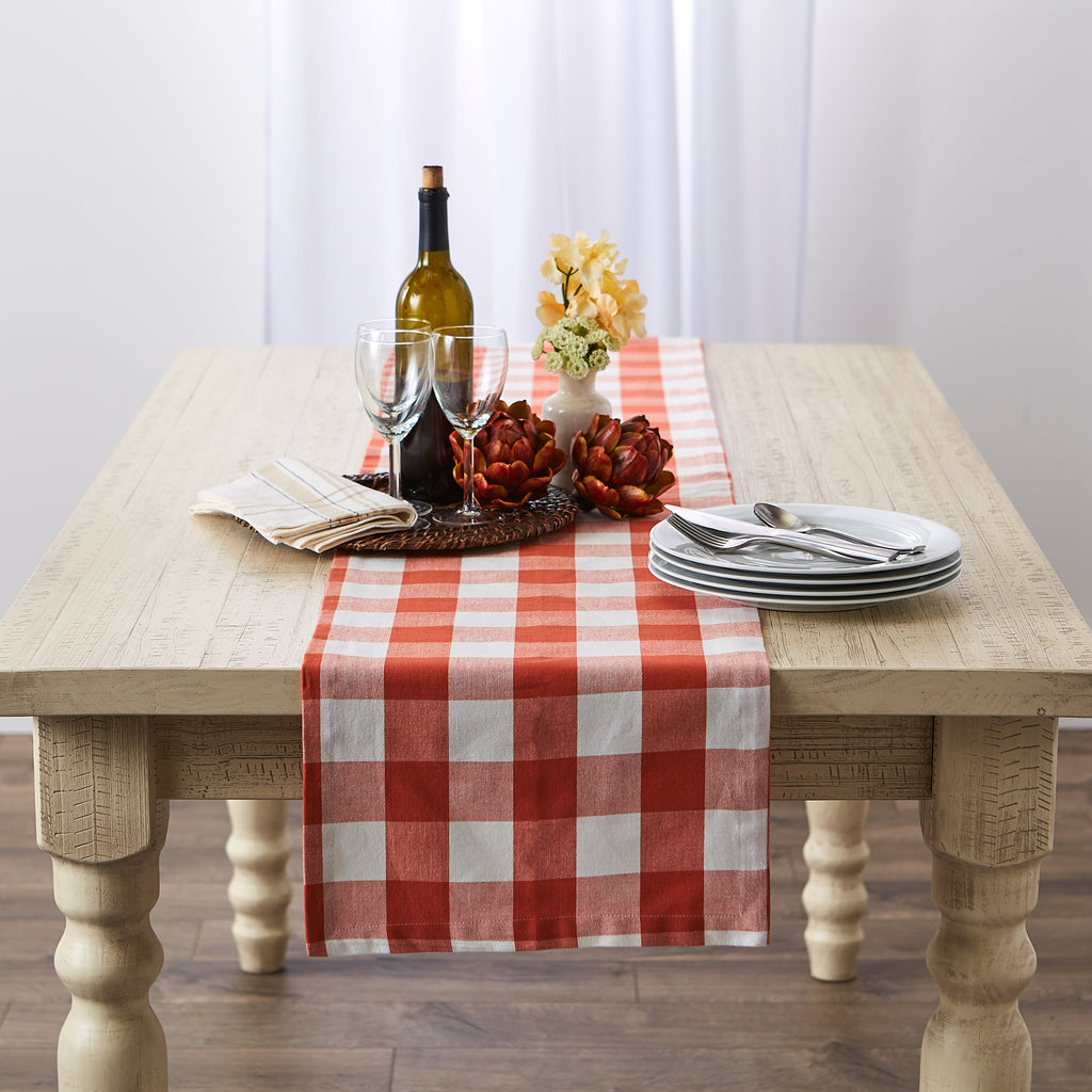Vintage Red Buffalo Check Table Runner 14X108