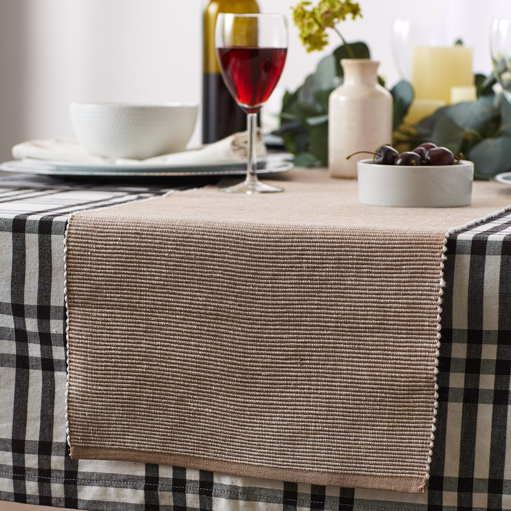 DII Stone & White 2-Tone Ribbed Table Runner 13X108