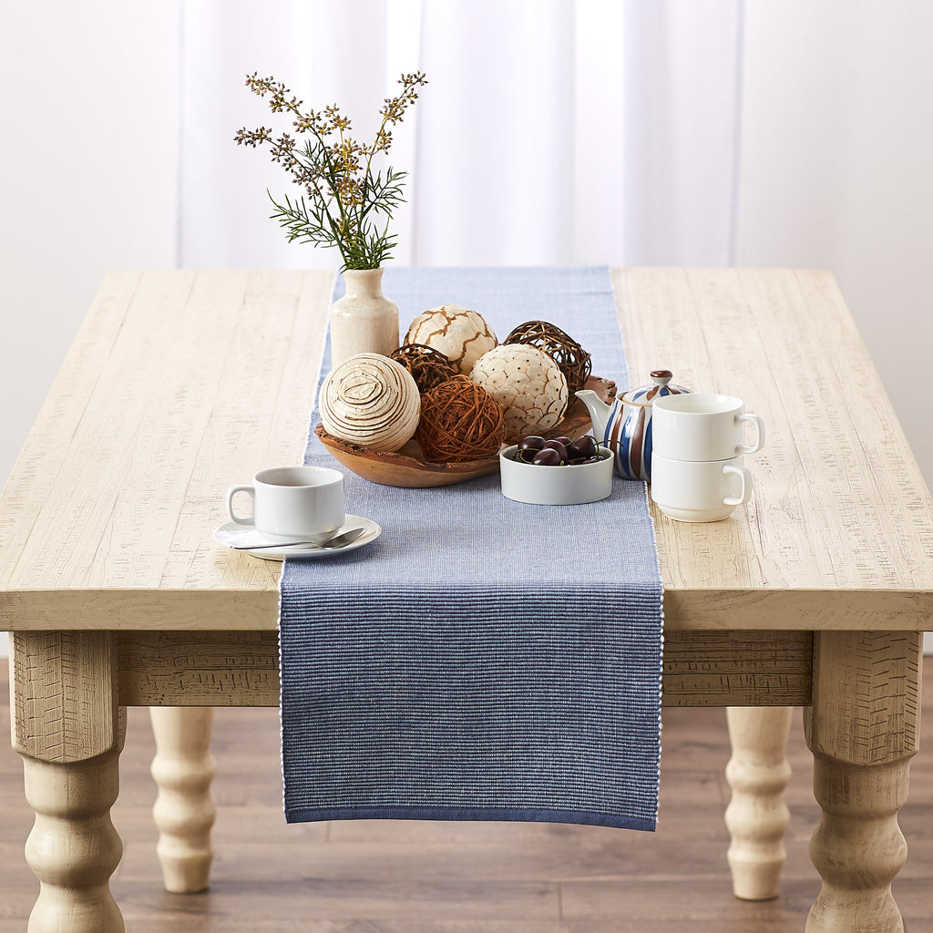 DII Stonewash Blue & White 2-Tone Ribbed Table Runner 13X72