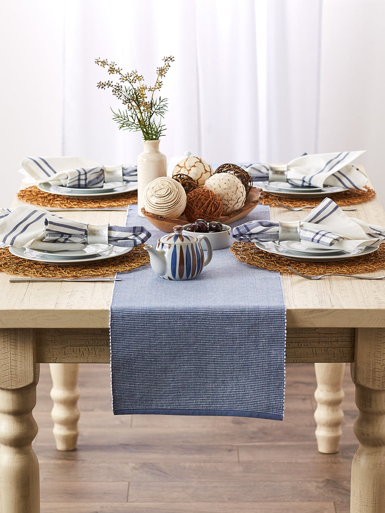 DII Stonewash Blue & White 2-Tone Ribbed Table Runner 13X72